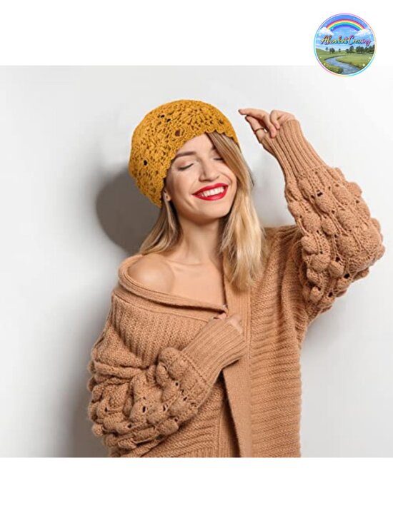 6-Pack Cotton Crochet Beanie for Women Slouchy Knit Hat Soft Breathable Floral